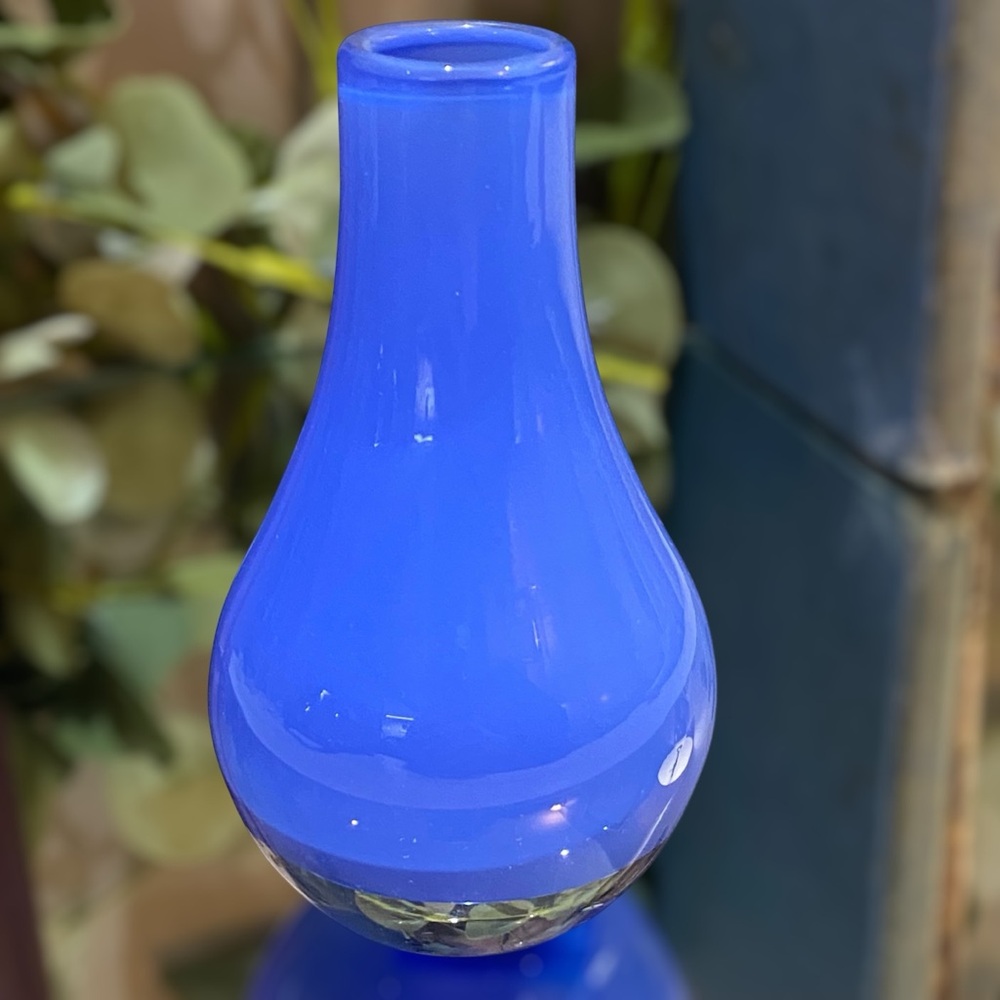 LSA International Poland Hand Blown Art Glass Blue Vase with Label